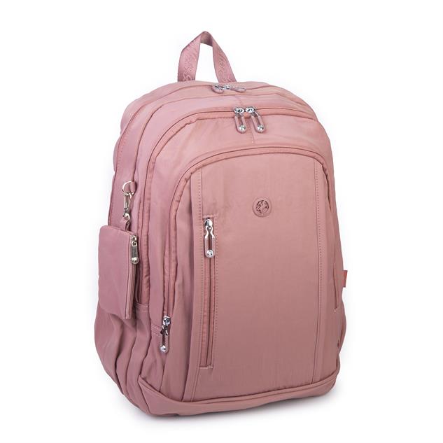  Nas Bag Unisex  Büyük Boy Hafif  Çok Gözlü Okul Sırt Çantası (en :30 cm boy:44 cm) Gül Kurusu