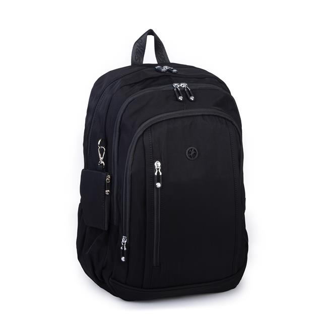  Nas Bag Unisex  Büyük Boy Hafif  Çok Gözlü Okul Sırt Çantası (en :30 cm boy:44 cm) Siyah