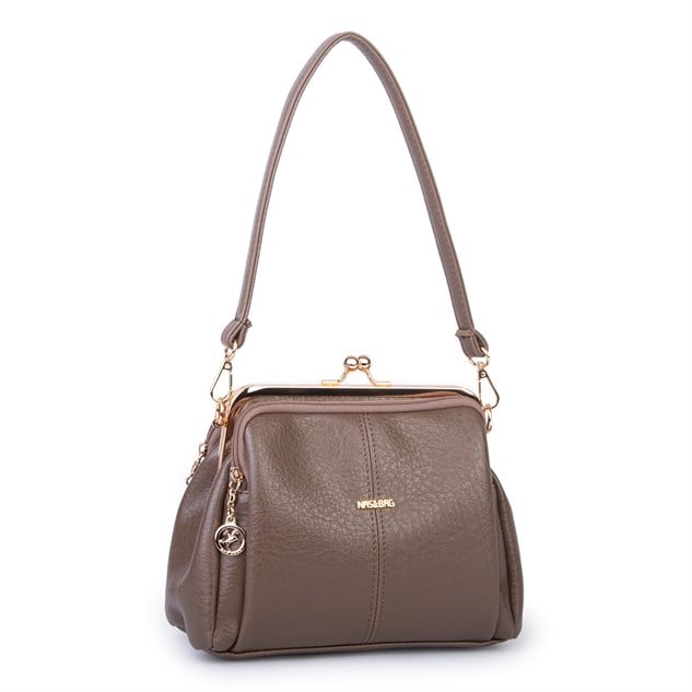 Nas Bag Burslu Klipsli Vintage Omuz ve Çapraz Çanta (23x20 cm ebatlarındadır) Vizon Victoria