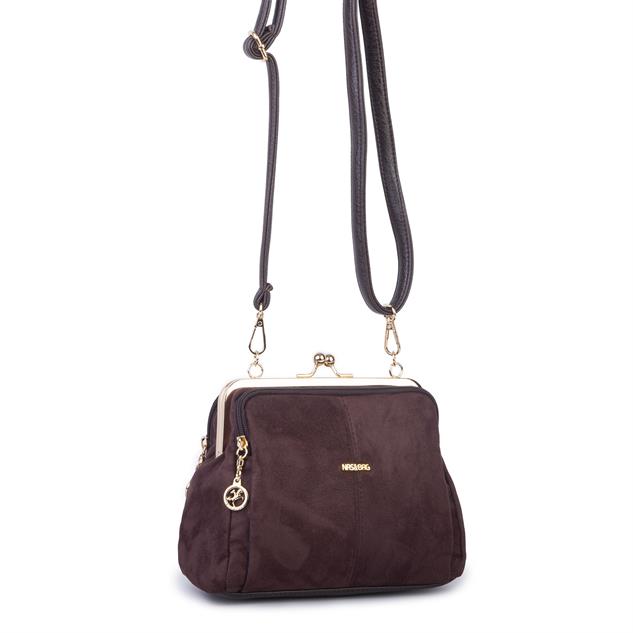 Nas Bag Burslu Klipsli Vintage Omuz ve Çapraz Çanta (23x20 cm ebatlarındadır) Kahve Süet