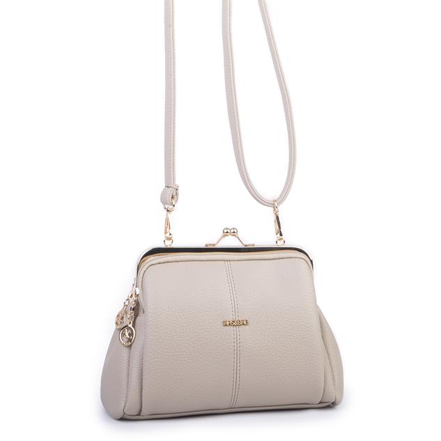 Nas Bag Burslu Klipsli Vintage Omuz ve Çapraz Çanta (23x20 cm ebatlarındadır) Kum Lopez