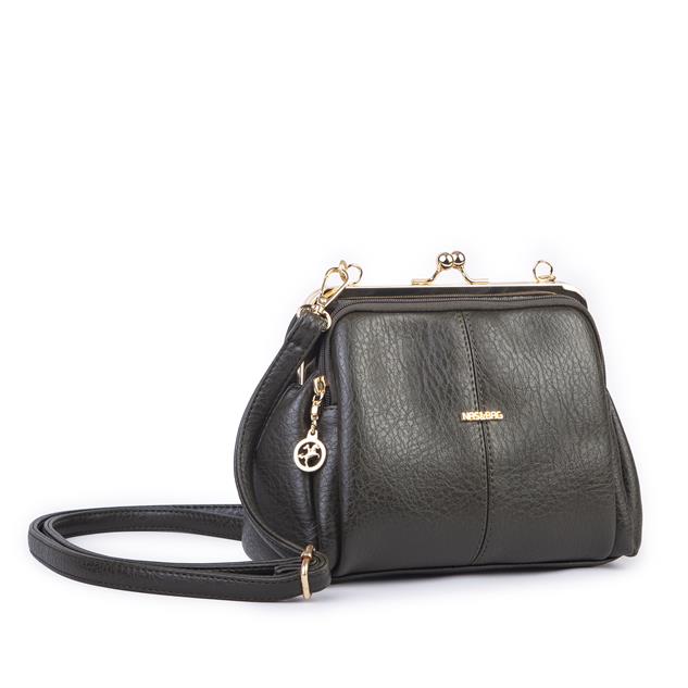 Nas Bag Burslu Klipsli Vintage Omuz ve Çapraz Çanta (23x20 cm ebatlarındadır) Haki Victoria