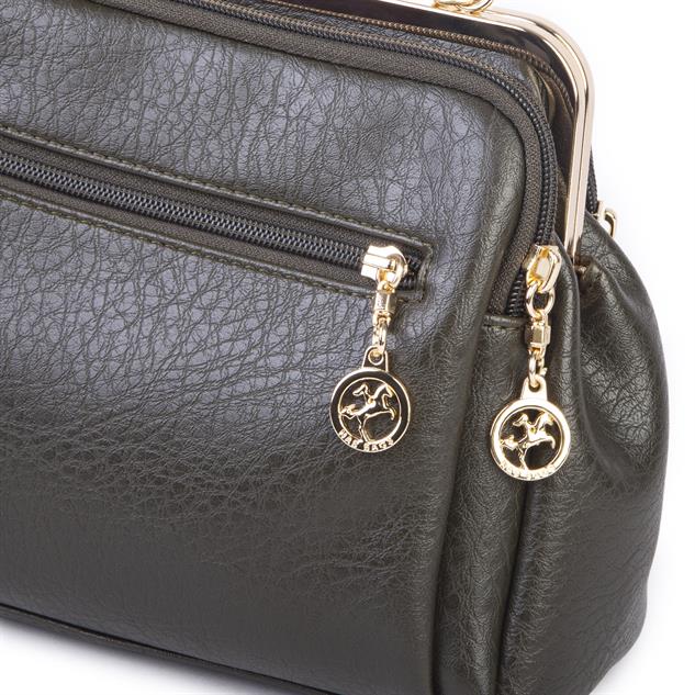 Nas Bag Burslu Klipsli Vintage Omuz ve Çapraz Çanta (23x20 cm ebatlarındadır) Haki Victoria