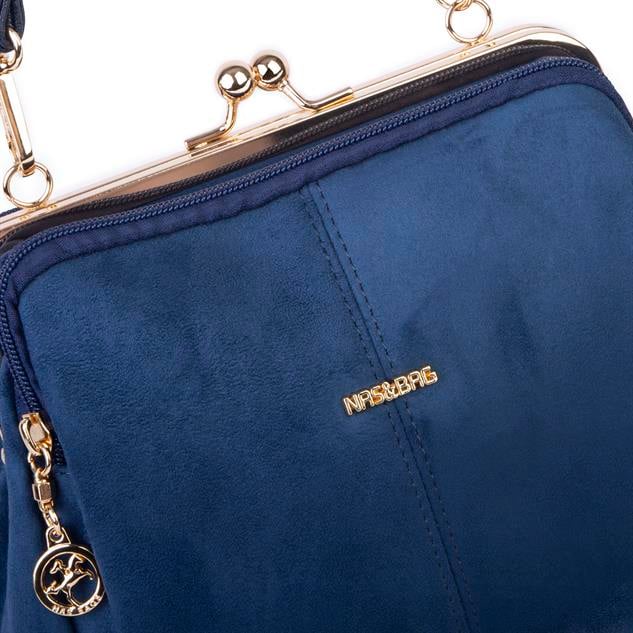 Nas Bag Burslu Klipsli Vintage Omuz ve Çapraz Çanta (23x20 cm ebatlarındadır) Lacivert Süet