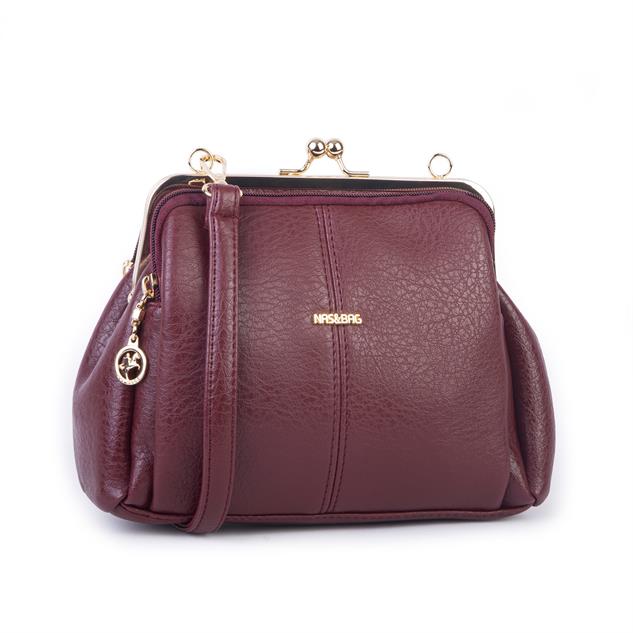 Nas Bag Burslu Klipsli Vintage Omuz ve Çapraz Çanta (23x20 cm ebatlarındadır) Bordo Victoria
