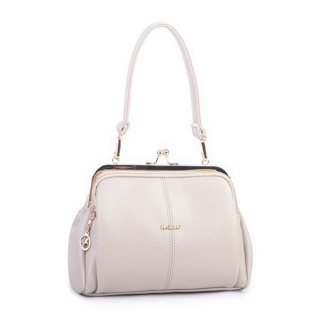 Nas Bag Burslu Klipsli Vintage Omuz ve Çapraz Çanta (23x20 cm ebatlarındadır) Kum Victoria