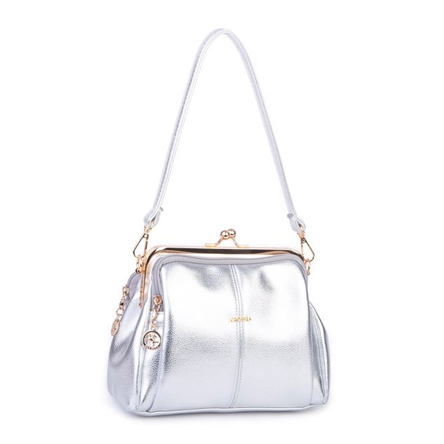 Nas Bag Burslu Klipsli Vintage Omuz ve Çapraz Çanta (23x20 cm ebatlarındadır) Gümüş