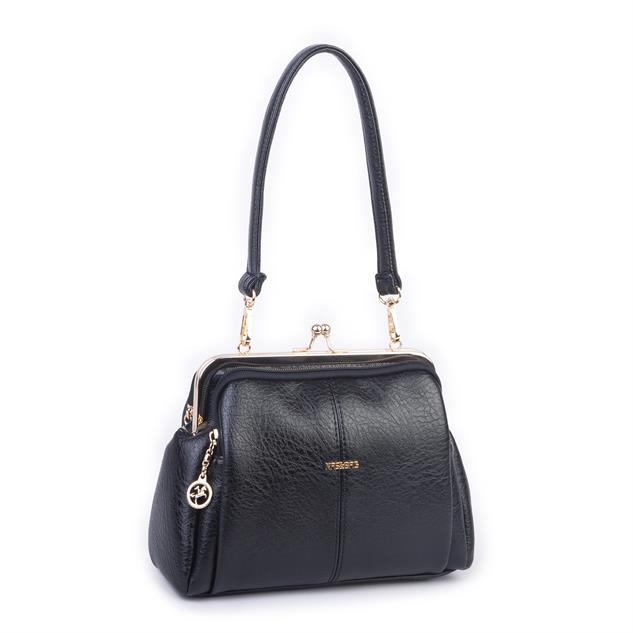 Nas Bag Burslu Klipsli Vintage Omuz ve Çapraz Çanta (23x20 cm ebatlarındadır) Siyah Victoria