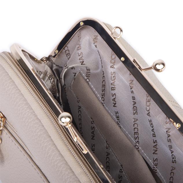 Nas Bag Burslu Klipsli Vintage Omuz ve Çapraz Çanta (23x20 cm ebatlarındadır) Kum Lopez