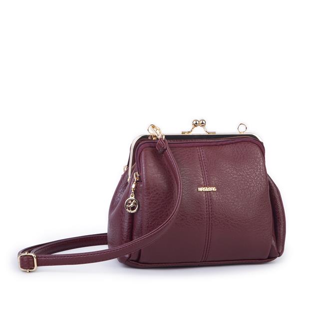 Nas Bag Burslu Klipsli Vintage Omuz ve Çapraz Çanta (23x20 cm ebatlarındadır) Bordo Victoria