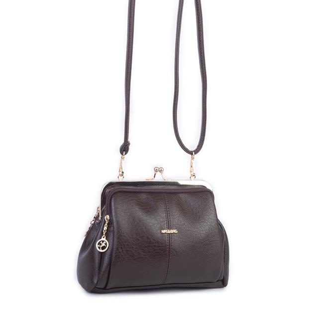 Nas Bag Burslu Klipsli Vintage Omuz ve Çapraz Çanta (23x20 cm ebatlarındadır) Kahve Victoria