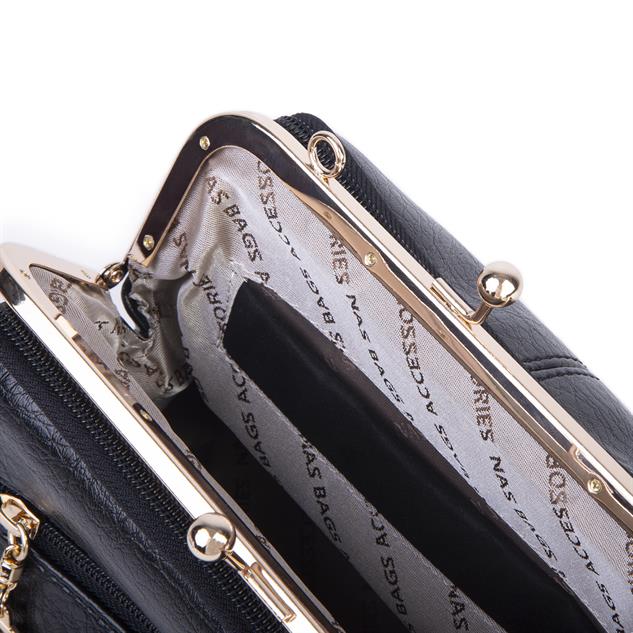 Nas Bag Burslu Klipsli Vintage Omuz ve Çapraz Çanta (23x20 cm ebatlarındadır) Siyah Victoria