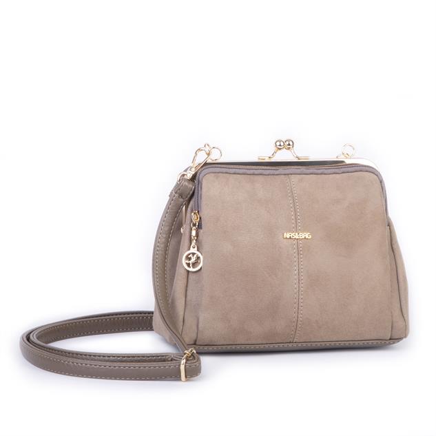 Nas Bag Burslu Klipsli Vintage Omuz ve Çapraz Çanta (23x20 cm ebatlarındadır) Vizon Süet