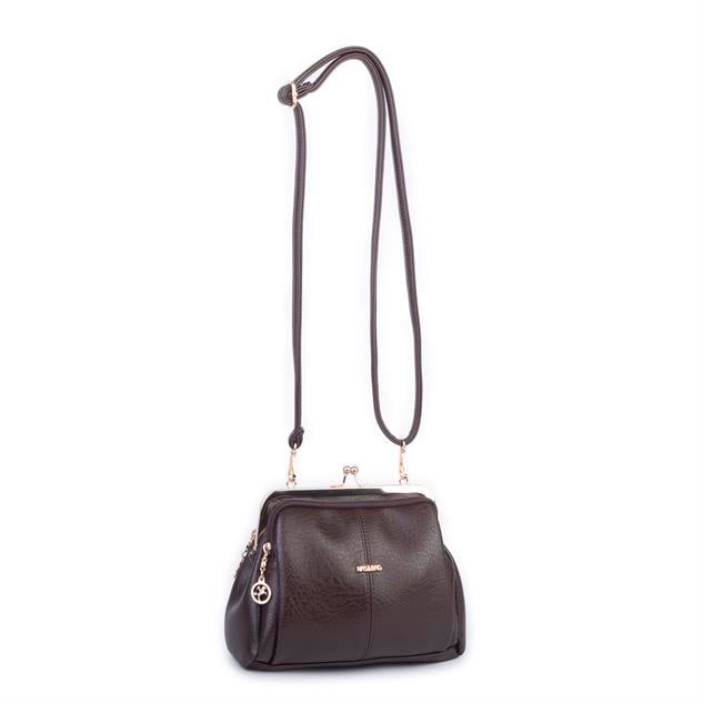 Nas Bag Burslu Klipsli Vintage Omuz ve Çapraz Çanta (23x20 cm ebatlarındadır) Kahve Victoria