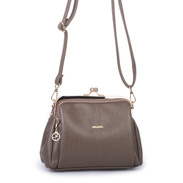 Nas Bag Burslu Klipsli Vintage Omuz ve Çapraz Çanta (23x20 cm ebatlarındadır) Vizon Victoria