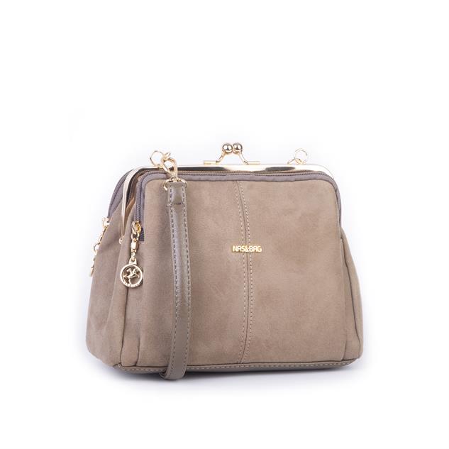 Nas Bag Burslu Klipsli Vintage Omuz ve Çapraz Çanta (23x20 cm ebatlarındadır) Vizon Süet