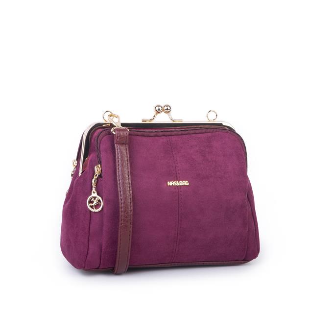Nas Bag Burslu Klipsli Vintage Omuz ve Çapraz Çanta (23x20 cm ebatlarındadır) Bordo Süet