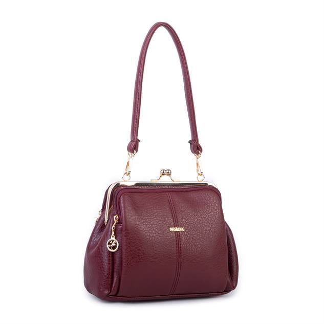 Nas Bag Burslu Klipsli Vintage Omuz ve Çapraz Çanta (23x20 cm ebatlarındadır) Bordo Victoria