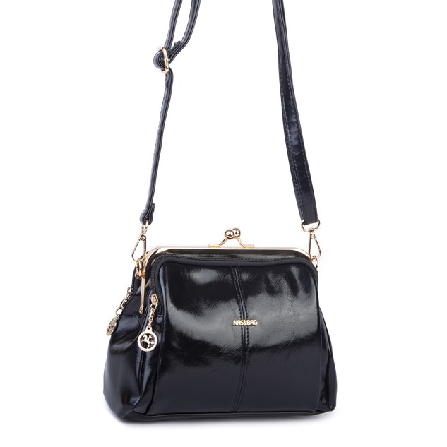 Nas Bag Burslu Klipsli Vintage Omuz ve Çapraz Çanta (23x20 cm ebatlarındadır) Siyah Yankı