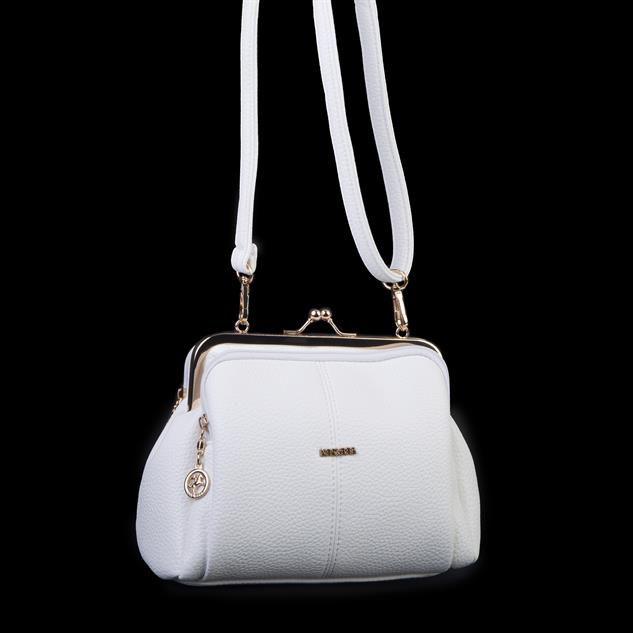 Nas Bag Burslu Klipsli Vintage Omuz ve Çapraz Çanta (23x20 cm ebatlarındadır) Beyaz Lopez