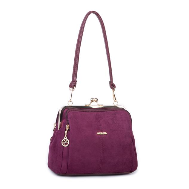 Nas Bag Burslu Klipsli Vintage Omuz ve Çapraz Çanta (23x20 cm ebatlarındadır) Bordo Süet