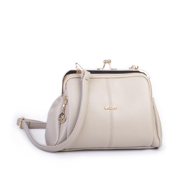 Nas Bag Burslu Klipsli Vintage Omuz ve Çapraz Çanta (23x20 cm ebatlarındadır) Kum Victoria
