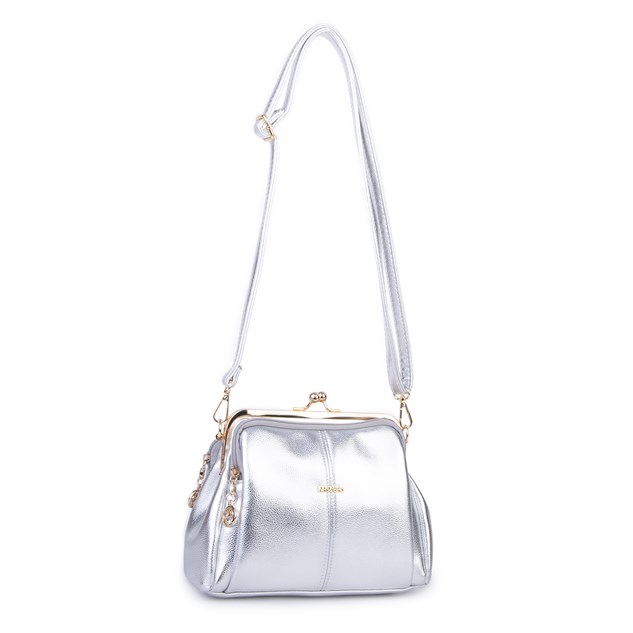 Nas Bag Burslu Klipsli Vintage Omuz ve Çapraz Çanta (23x20 cm ebatlarındadır) Gümüş