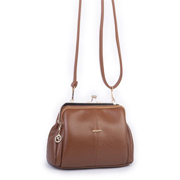 Nas Bag Burslu Klipsli Vintage Omuz ve Çapraz Çanta (23x20 cm ebatlarındadır) Taba Victoria