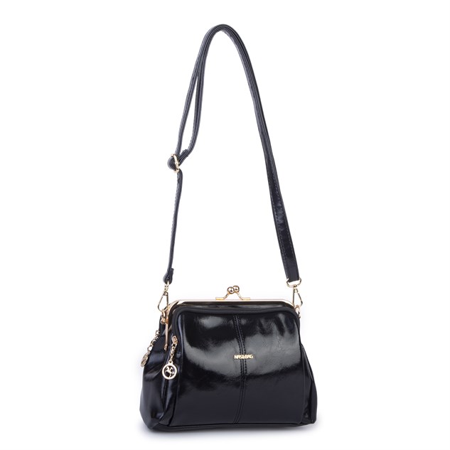Nas Bag Burslu Klipsli Vintage Omuz ve Çapraz Çanta (23x20 cm ebatlarındadır) Siyah Yankı