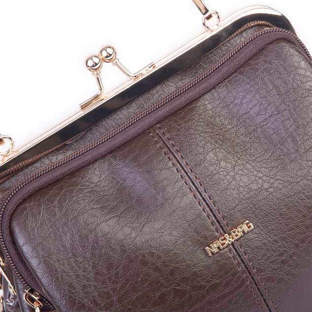 Nas Bag Burslu Klipsli Vintage Omuz ve Çapraz Çanta (23x20 cm ebatlarındadır) Kahve Victoria