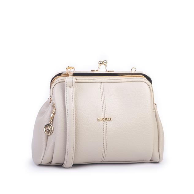 Nas Bag Burslu Klipsli Vintage Omuz ve Çapraz Çanta (23x20 cm ebatlarındadır) Kum Victoria