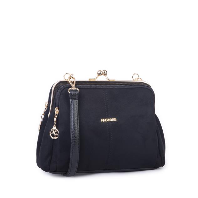 Nas Bag Burslu Klipsli Vintage Omuz ve Çapraz Çanta (23x20 cm ebatlarındadır) Siyah Süet