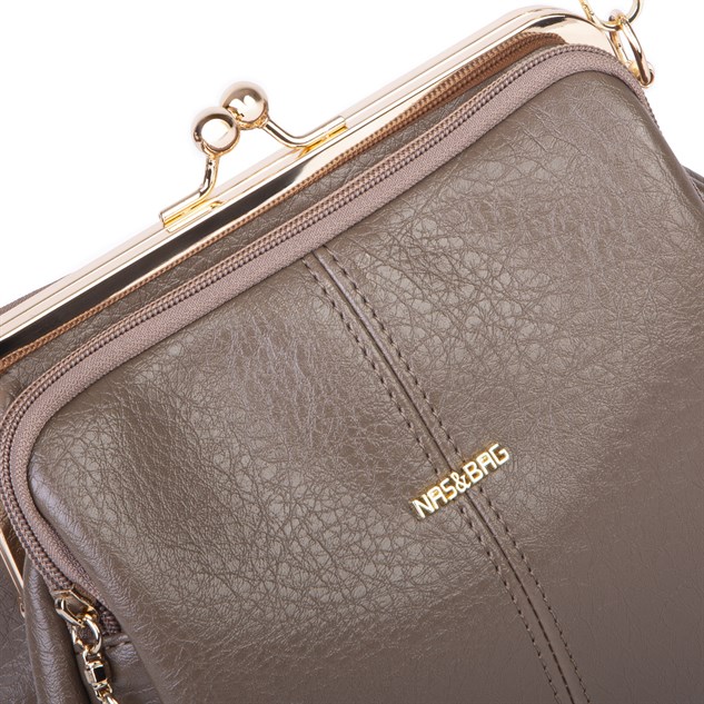 Nas Bag Burslu Klipsli Vintage Omuz ve Çapraz Çanta (23x20 cm ebatlarındadır) Vizon Victoria