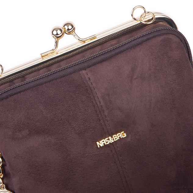 Nas Bag Burslu Klipsli Vintage Omuz ve Çapraz Çanta (23x20 cm ebatlarındadır) Kahve Süet
