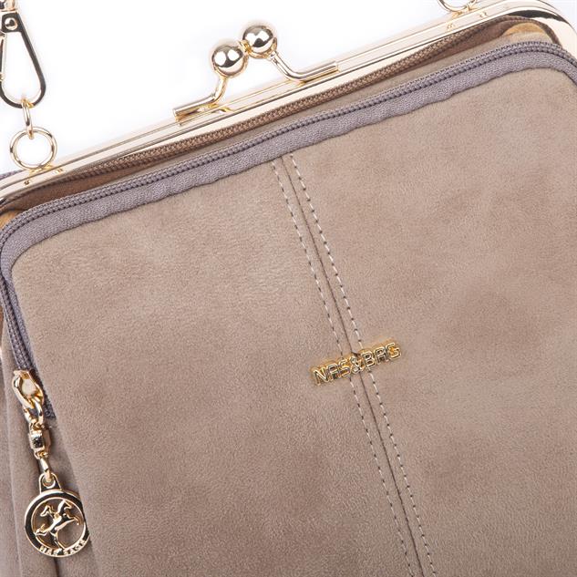 Nas Bag Burslu Klipsli Vintage Omuz ve Çapraz Çanta (23x20 cm ebatlarındadır) Vizon Süet