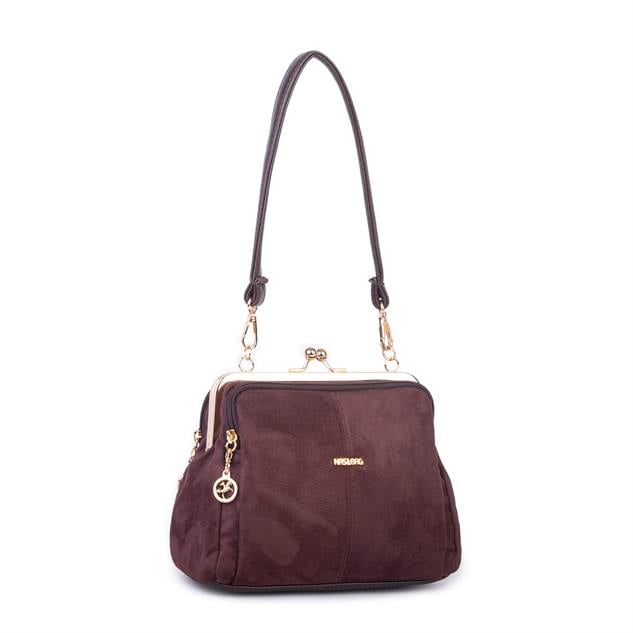 Nas Bag Burslu Klipsli Vintage Omuz ve Çapraz Çanta (23x20 cm ebatlarındadır) Kahve Süet