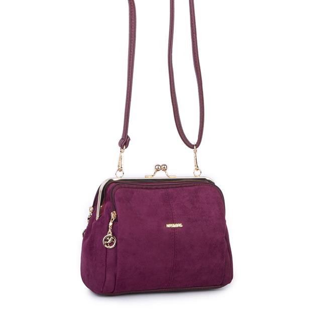 Nas Bag Burslu Klipsli Vintage Omuz ve Çapraz Çanta (23x20 cm ebatlarındadır) Bordo Süet