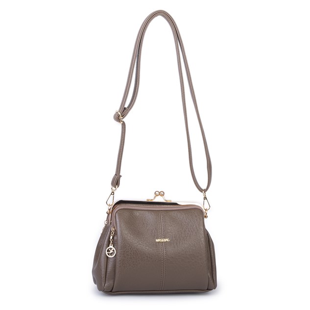 Nas Bag Burslu Klipsli Vintage Omuz ve Çapraz Çanta (23x20 cm ebatlarındadır) Vizon Victoria