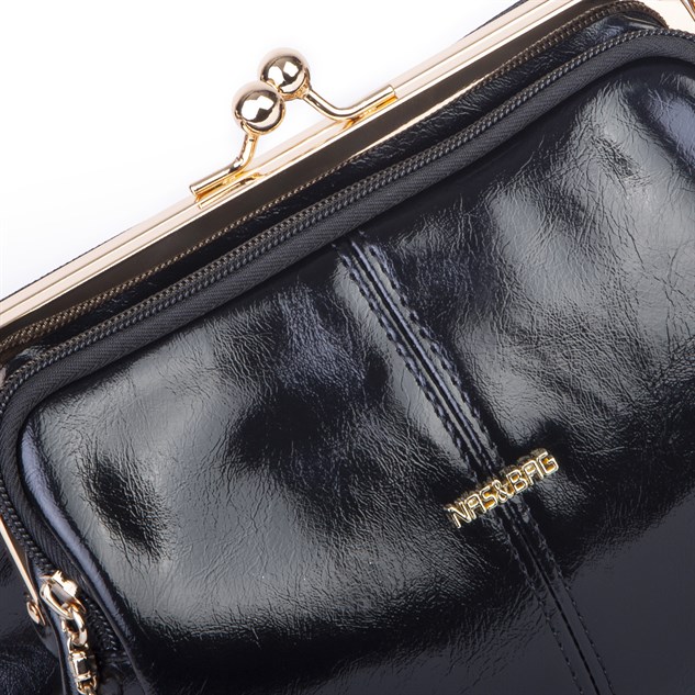 Nas Bag Burslu Klipsli Vintage Omuz ve Çapraz Çanta (23x20 cm ebatlarındadır) Siyah Yankı