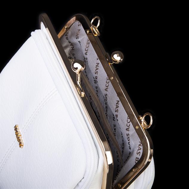 Nas Bag Burslu Klipsli Vintage Omuz ve Çapraz Çanta (23x20 cm ebatlarındadır) Beyaz Victoria