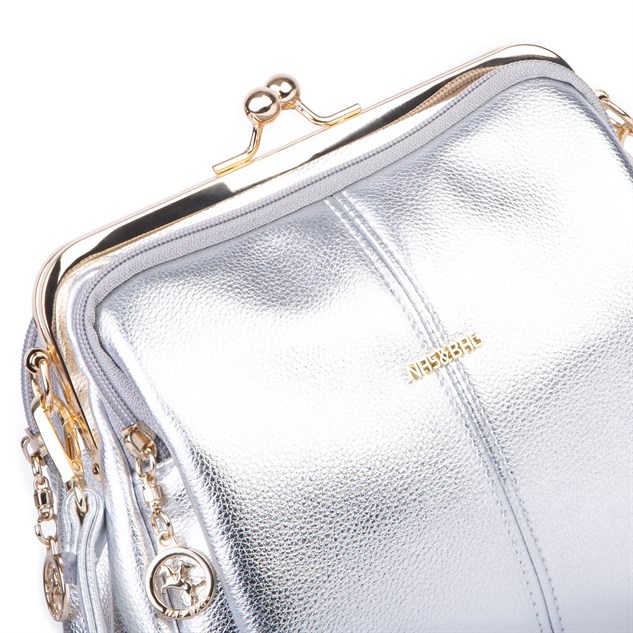 Nas Bag Burslu Klipsli Vintage Omuz ve Çapraz Çanta (23x20 cm ebatlarındadır) Gümüş