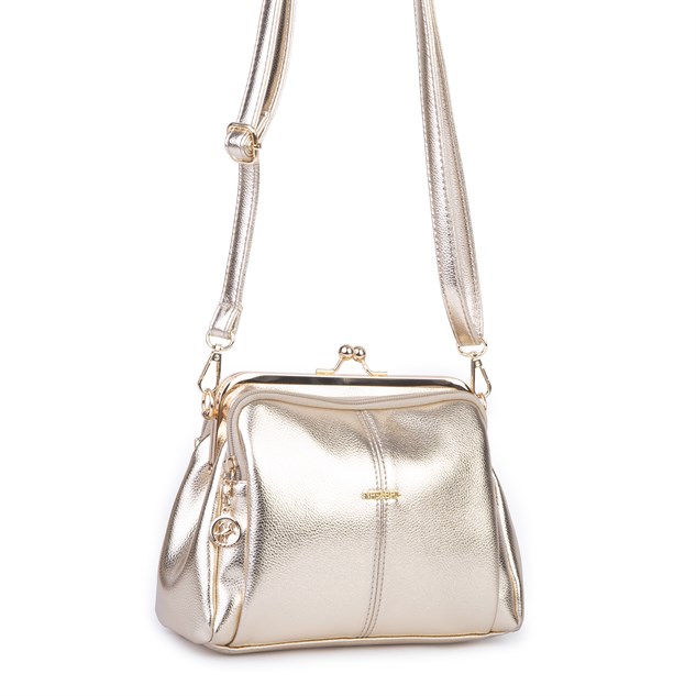 Nas Bag Burslu Klipsli Vintage Omuz ve Çapraz Çanta (23x20 cm ebatlarındadır) Gold