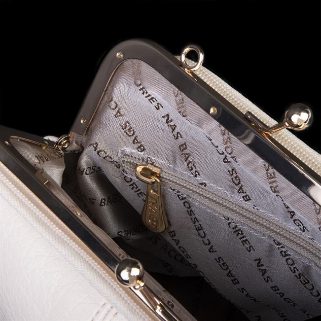 Nas Bag Burslu Klipsli Vintage Omuz ve Çapraz Çanta (23x20 cm ebatlarındadır) Krem Victoria
