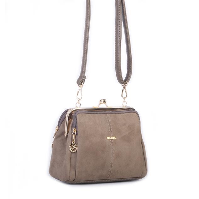 Nas Bag Burslu Klipsli Vintage Omuz ve Çapraz Çanta (23x20 cm ebatlarındadır) Vizon Süet