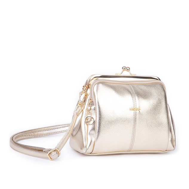 Nas Bag Burslu Klipsli Vintage Omuz ve Çapraz Çanta (23x20 cm ebatlarındadır) Gold