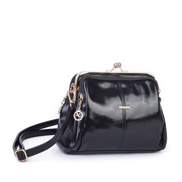 Nas Bag Burslu Klipsli Vintage Omuz ve Çapraz Çanta (23x20 cm ebatlarındadır) Siyah Yankı
