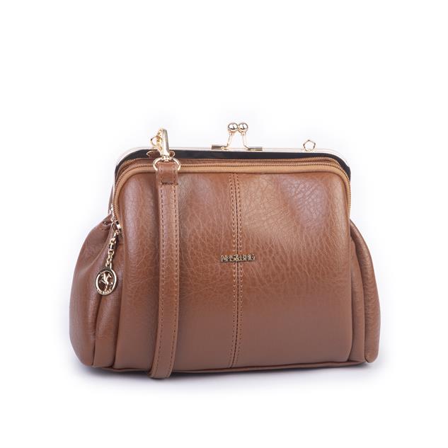Nas Bag Burslu Klipsli Vintage Omuz ve Çapraz Çanta (23x20 cm ebatlarındadır) Taba Victoria