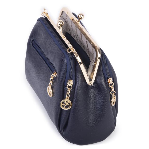 Nas Bag Burslu Klipsli Vintage Omuz ve Çapraz Çanta (23x20 cm ebatlarındadır) Lacivert  Victoria