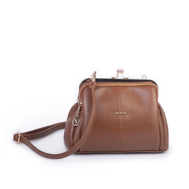 Nas Bag Burslu Klipsli Vintage Omuz ve Çapraz Çanta (23x20 cm ebatlarındadır) Taba Victoria