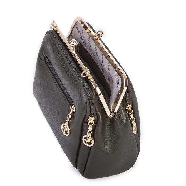 Nas Bag Burslu Klipsli Vintage Omuz ve Çapraz Çanta (23x20 cm ebatlarındadır) Haki Victoria